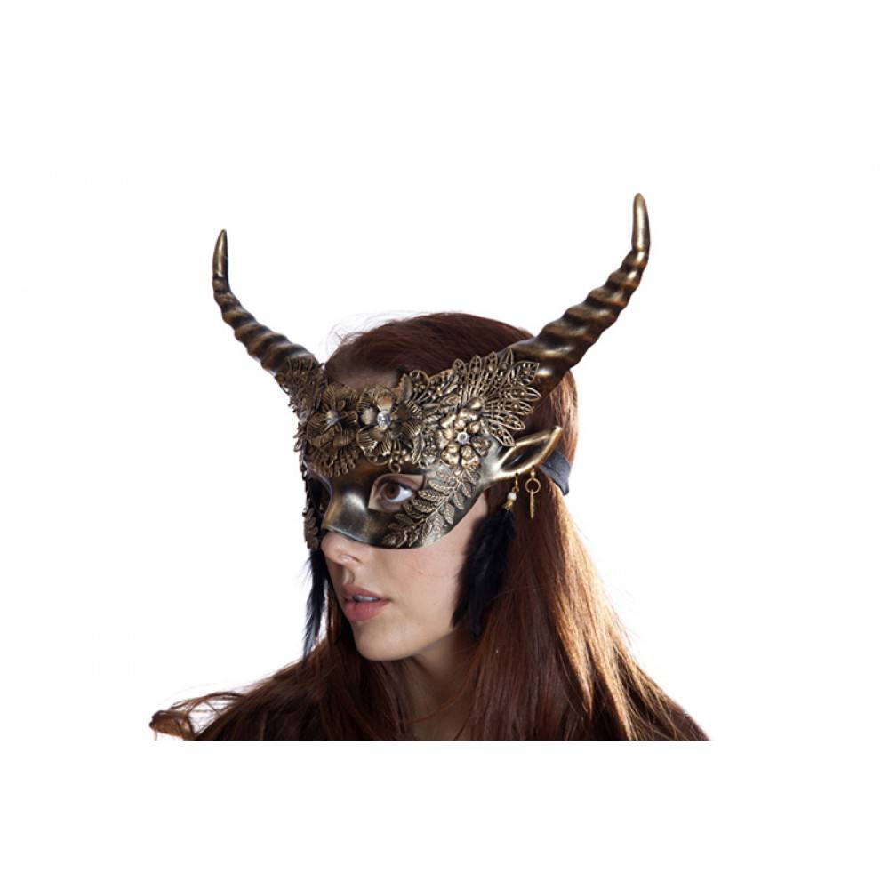 Horned faun floral half Mask M39591G-3