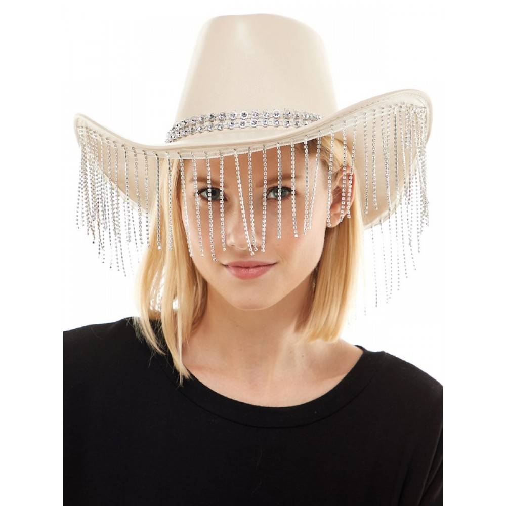 Leather cowboy Hat with diamante Tassels
