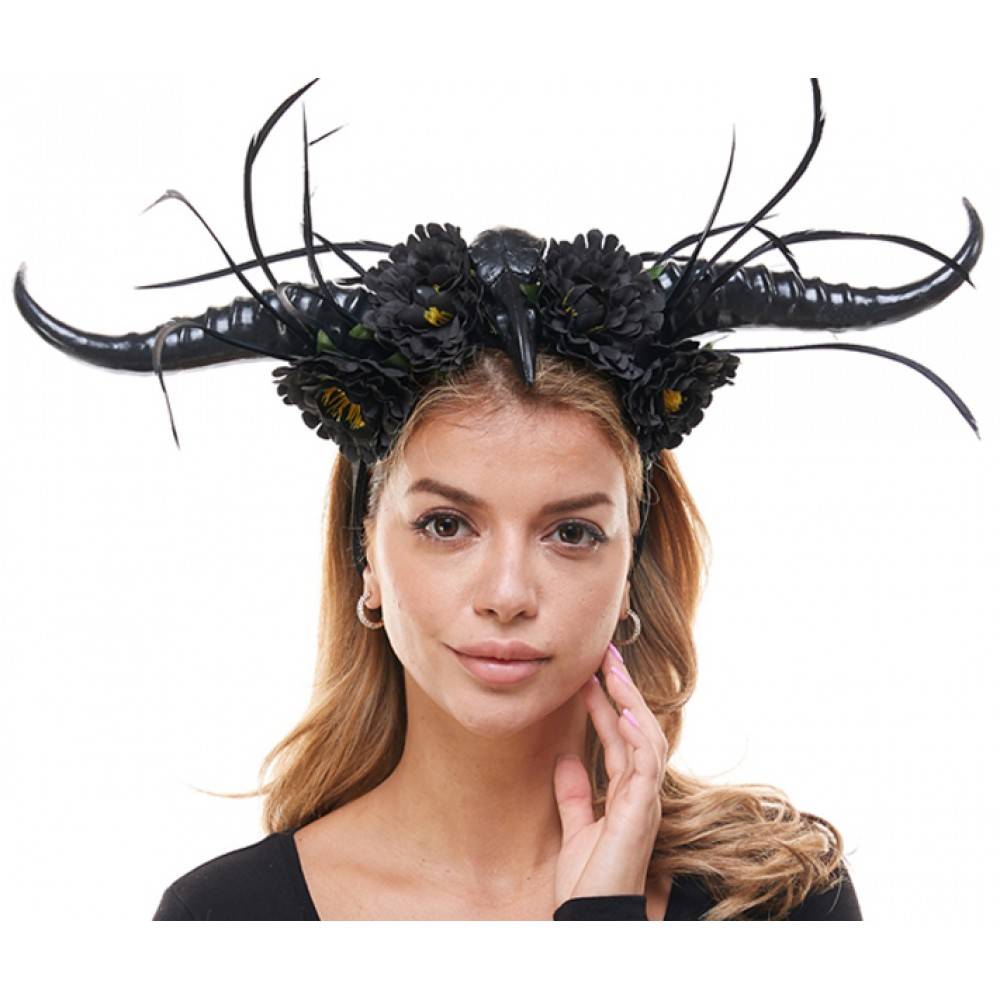 Voodoo ram horns raven headband HB339BK-2