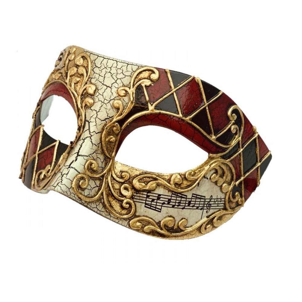 Venetian Styled cracked Mask- Red & Gold