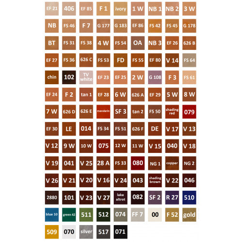 KRYOLAN TV Paint Stick color chart