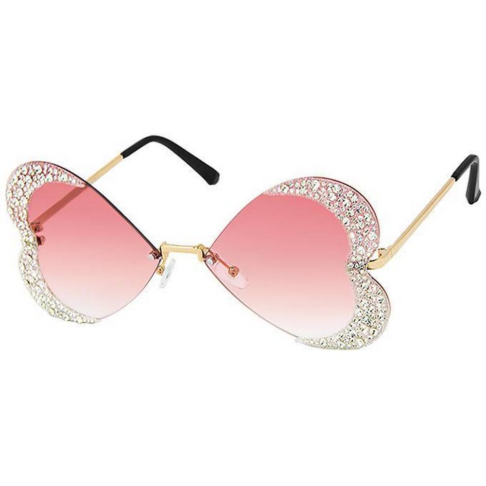 Sunglasses with Heartshaped lens and clear rhinestones - Assorted
