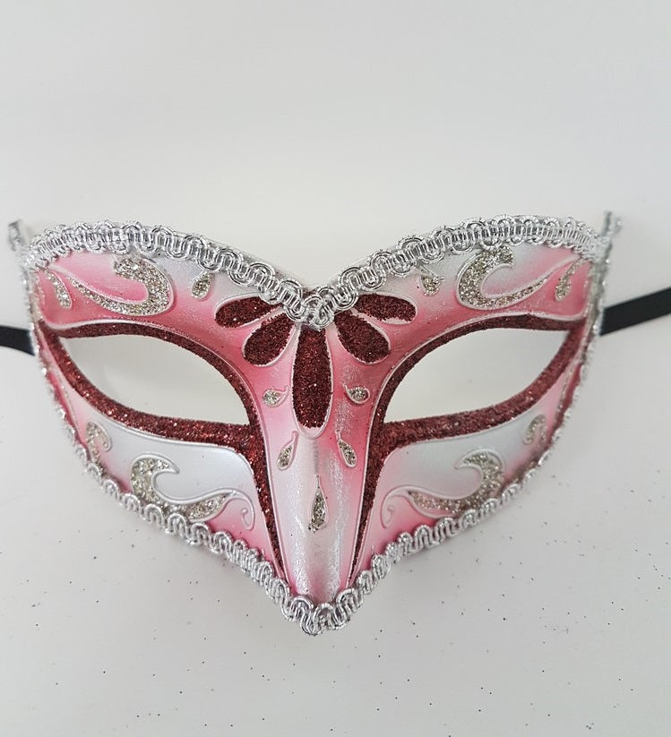 Venetian Mask small with glitter M - 6A M3112_Red