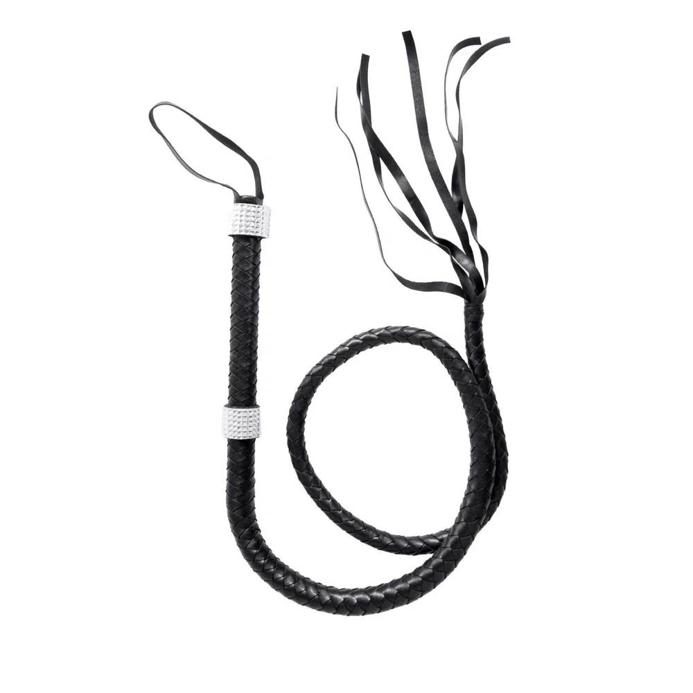 Vixen braided Whip with rhinestone handle 54" - black
