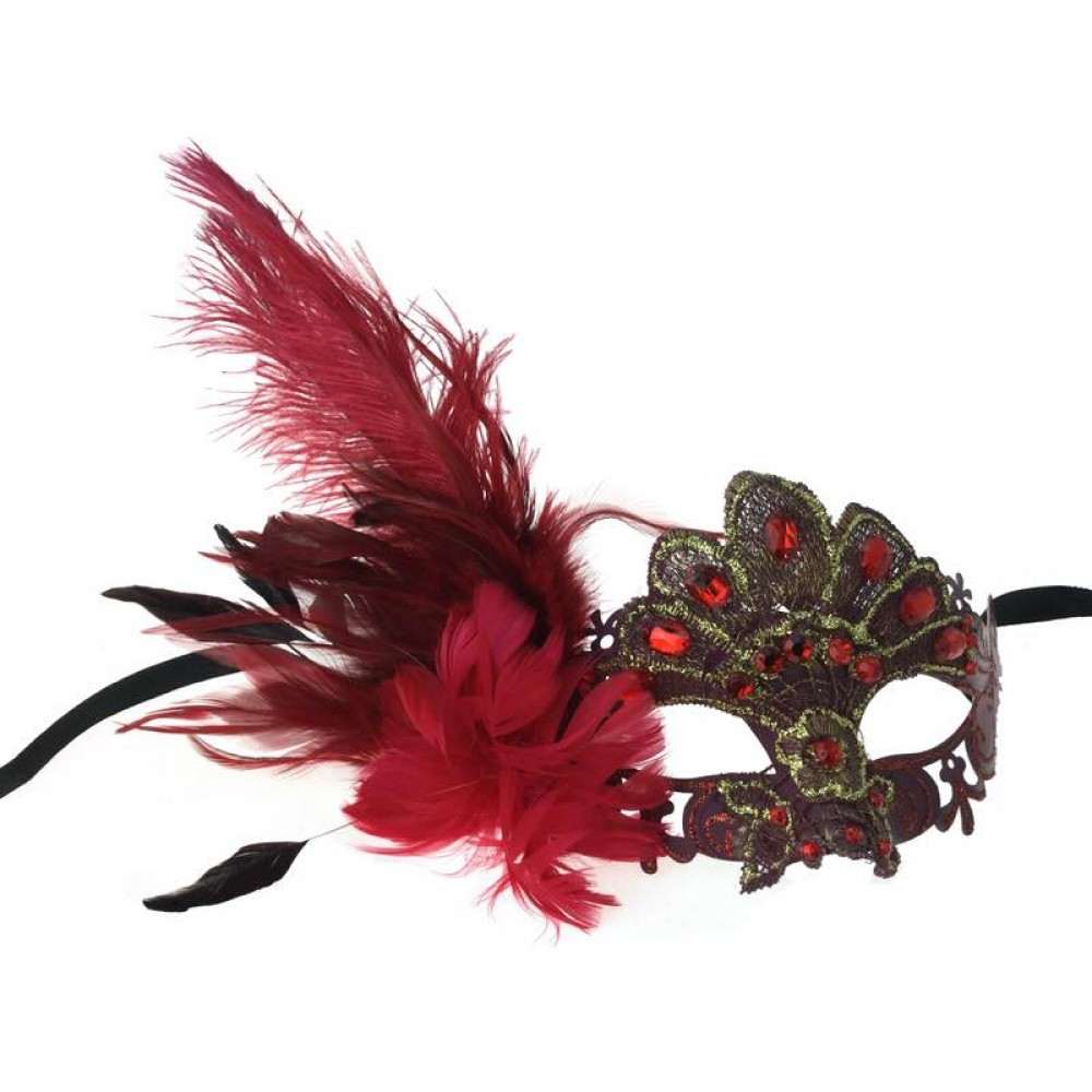 Venetian lace mask with feathers M8337BUR-1000x1000w