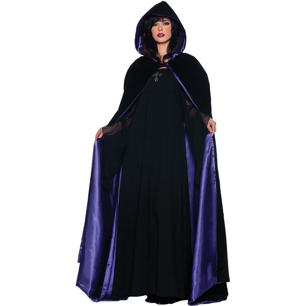 Deluxe Velvet & Satin Hooded Cape 63 inch 29209_Purple