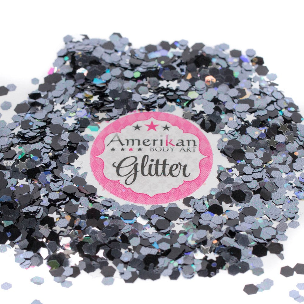 Amerikan Body Art Chunky Glitter 0.094" hex 1oz Jars darkmatter-swatch