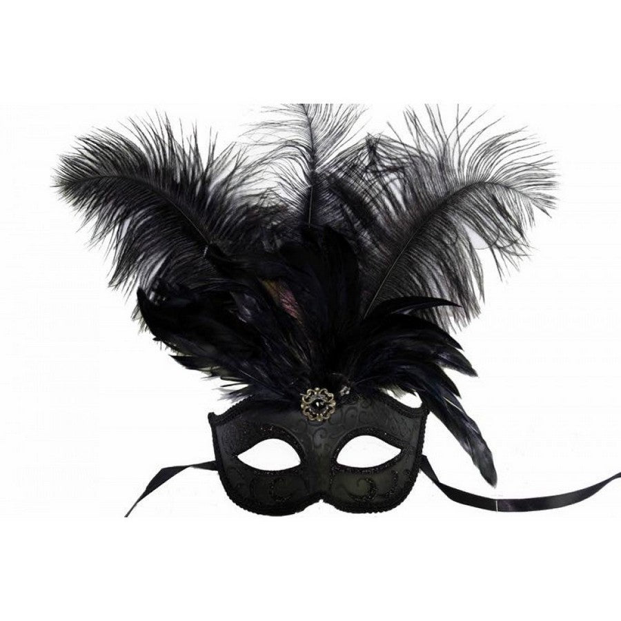 Venetian mask with black feathers