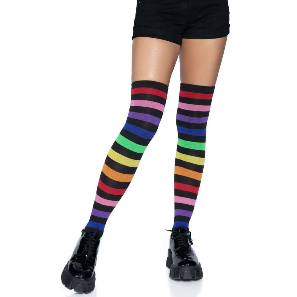 Acrylic Rainbow Stripe Thigh High Socks - O.S.