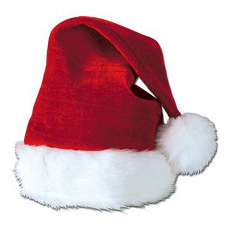 Velvet SANTA HAT with Plush Trim - Red