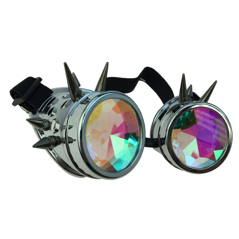 Steampunk Studded Goggles with Kaleidescope lenses - Glossy Grey