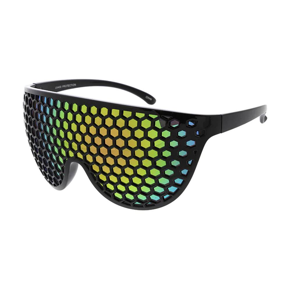 Honeycomb Sunglasses Plastic Large Teardrop Shield Frame- Assorted