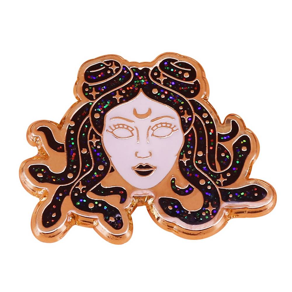 Galactic Medusa glitter gold lapel pin