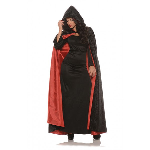 Hooded Velvet Cape With Lining Black/Red