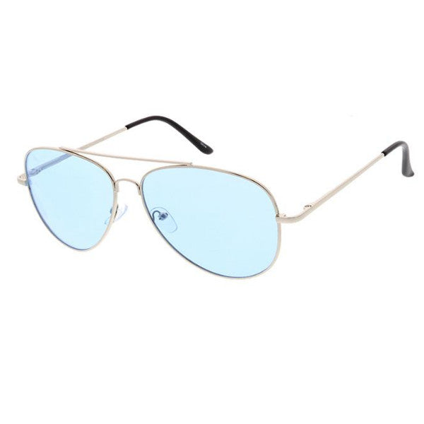 Unisex Large Metal Aviator Spring Temples sunglasses - Assorted