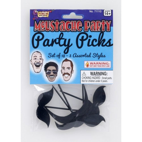 Moustache CUPCAKE TOOTHPICKS - BLACK