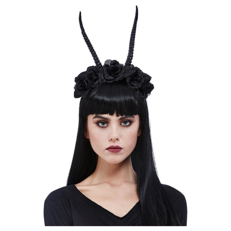 Demon Horn Flower Headband - Black