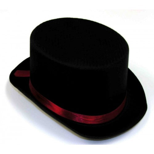 Black Satin TOP HAT with red band