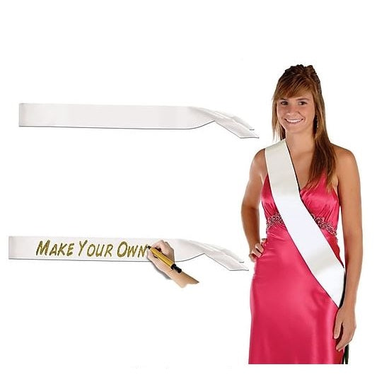 Satin Sash White Make Your Own Sash White
