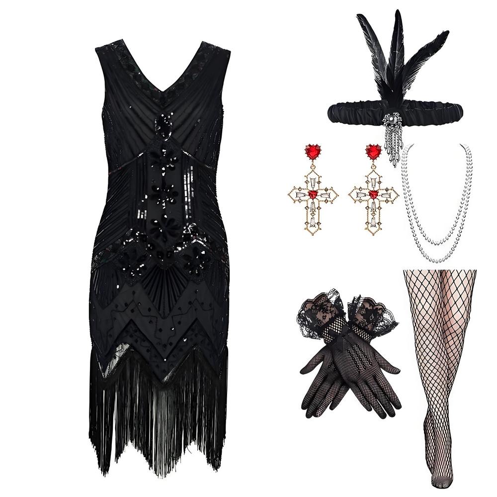 20's flapper women costume set #02 with 6 pieces