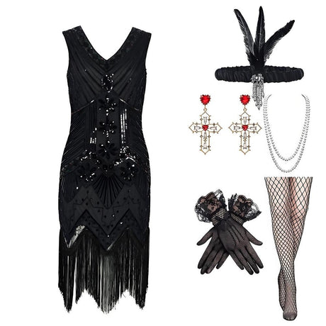 20's flapper women costume set #02 with 6 pieces