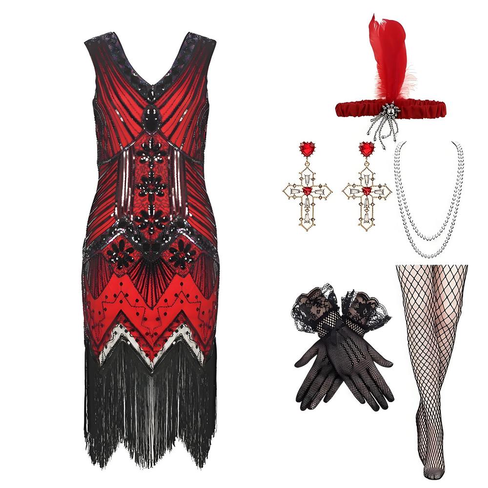 20's flapper women costume set #02 with 6 pieces