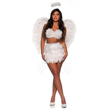 Women Feather Mini Skirt and Bra Set,Demon,Angel