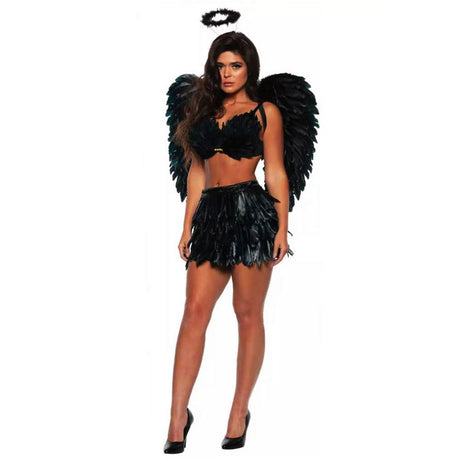Women Feather Mini Skirt and Bra Set,Demon,Angel