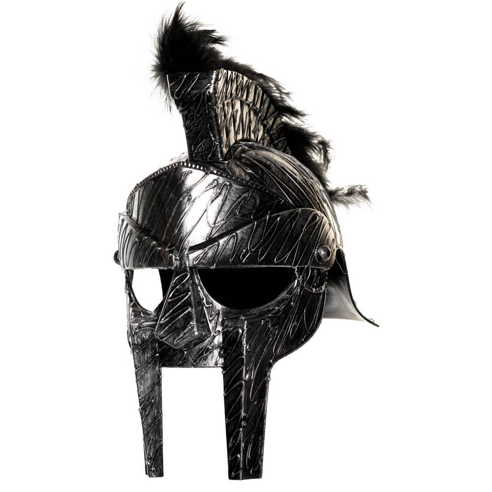 Casque de gladiateur romain maléfique avec plumes