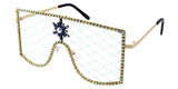 Grandes Lunettes fantaisie avec monture en métal cloutée et verres résille - assorties