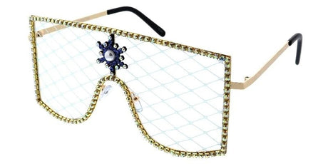 Large Rectangular Shield Glasses with Metal Frame and Fishnet Lens - assorted