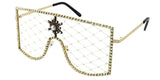 Grandes Lunettes fantaisie avec monture en métal cloutée et verres résille - assorties