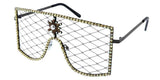 Grandes Lunettes fantaisie avec monture en métal cloutée et verres résille - assorties