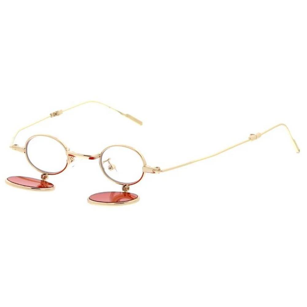 Miniature Round Frame Sunglasses with Foldable arms & Flip Down Lens - Assorted