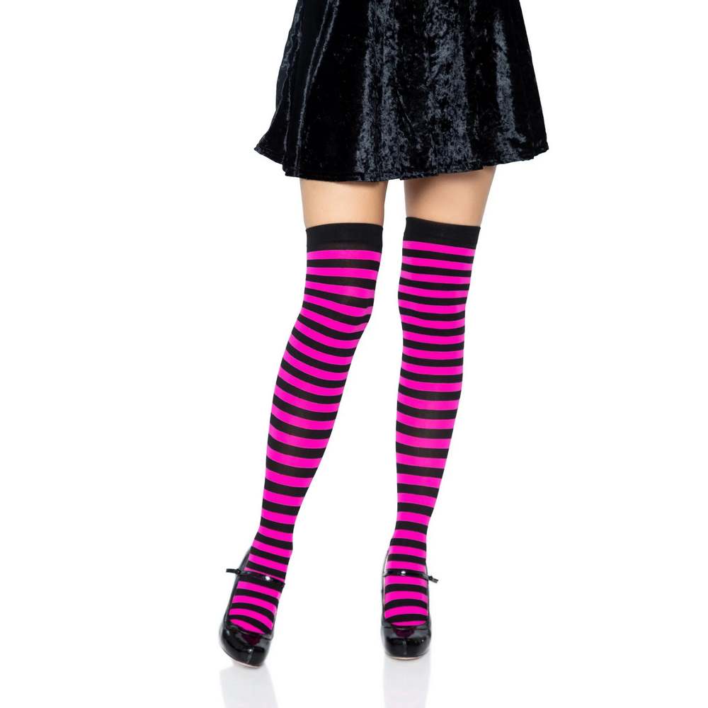 Nylon Stocking with Stripes 6005 Neon Pink