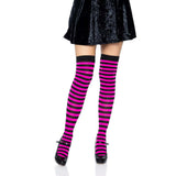 Nylon Stocking with Stripes 6005 Neon Pink