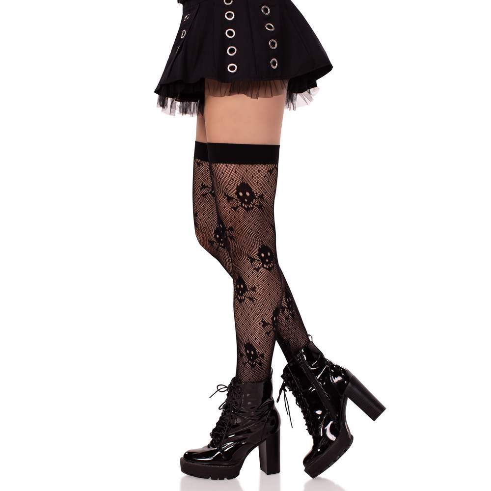 Collants à pois avec tête de mort