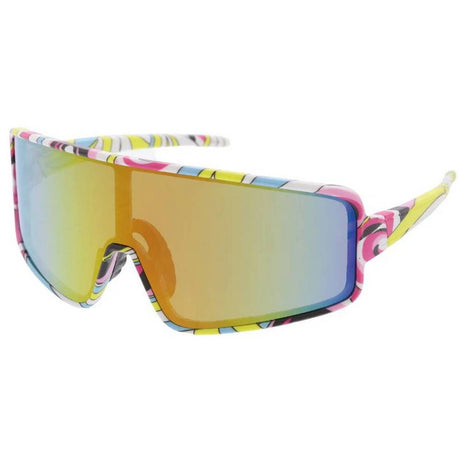 Sport Large Shield Sunglasses Multi-Colored Printed Frame