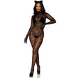 Gloved Leopard Catsuit - Black O.S