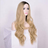 Long Dark Blond Weavy Wig With Black Root