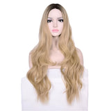 Long Dark Blond Weavy Wig With Black Root