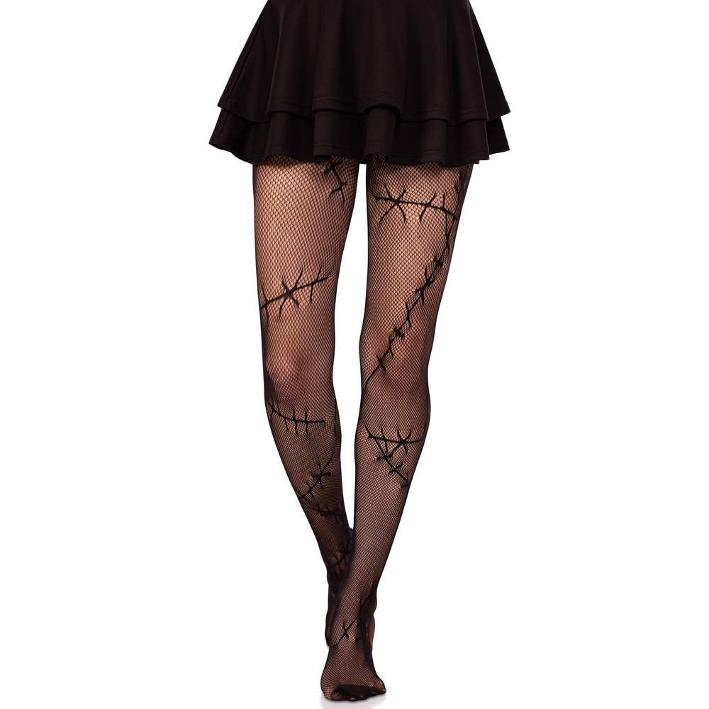 Stitched Up Net Tights - black