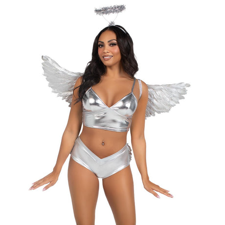 Metallic Angel Wings & Halo Set Silver