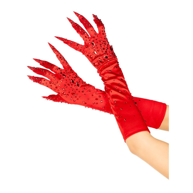 Rhinestone Demon Devil Claw Gloves_red