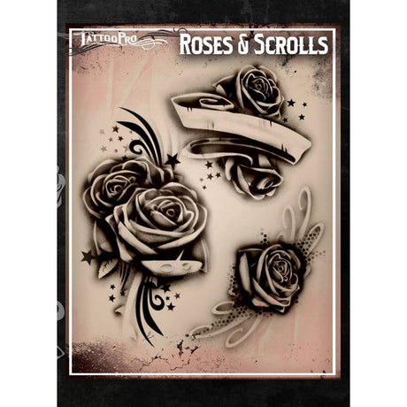 Tattoo Pro Roses & Scrolls Stencil - 104