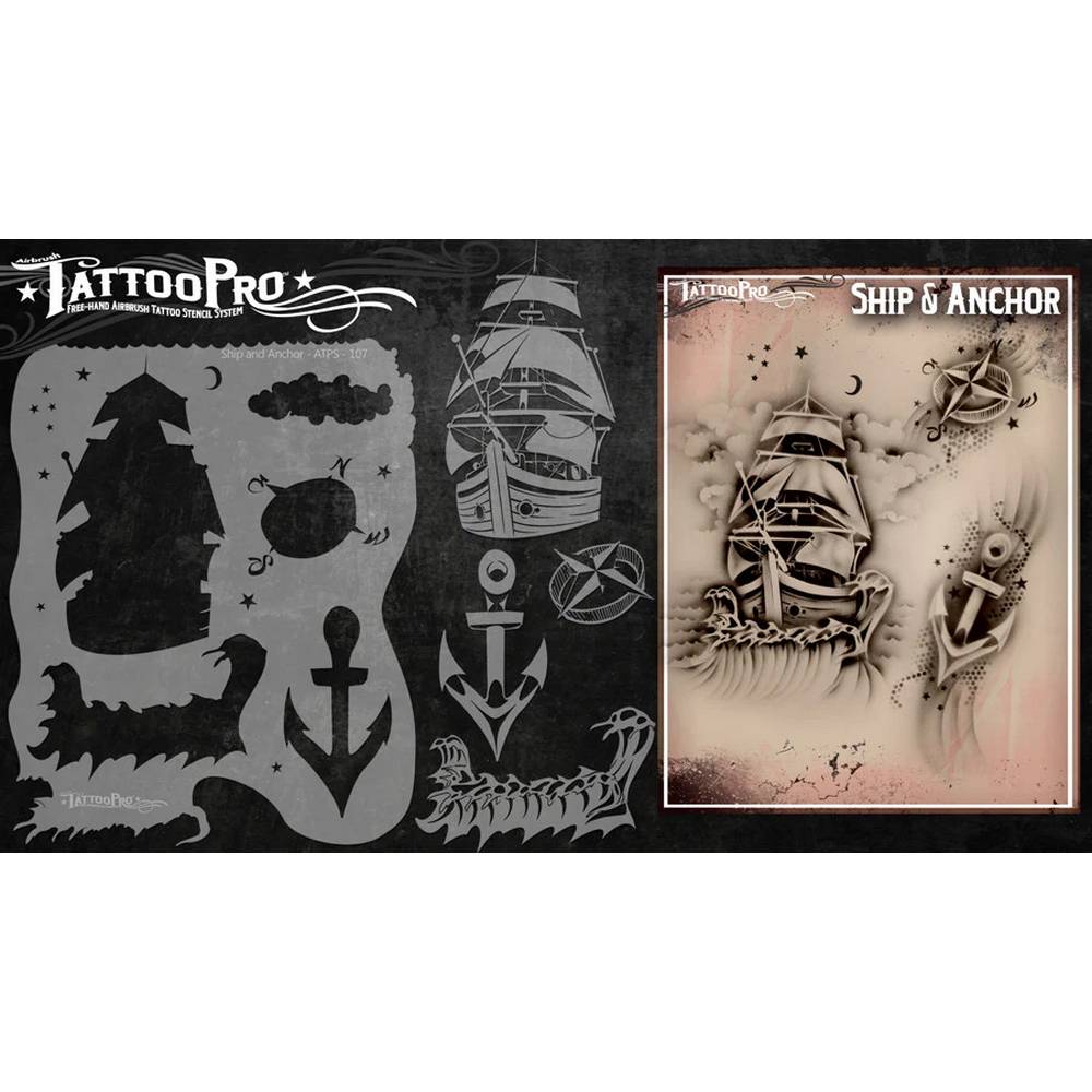 Tattoo Pro Ship & Anchor Stencil - 107