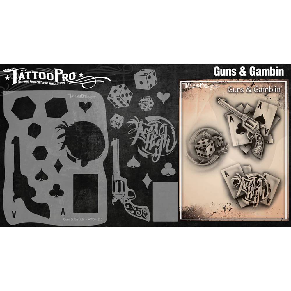 Tattoo Pro Guns & Gamblin' Stencil - 115