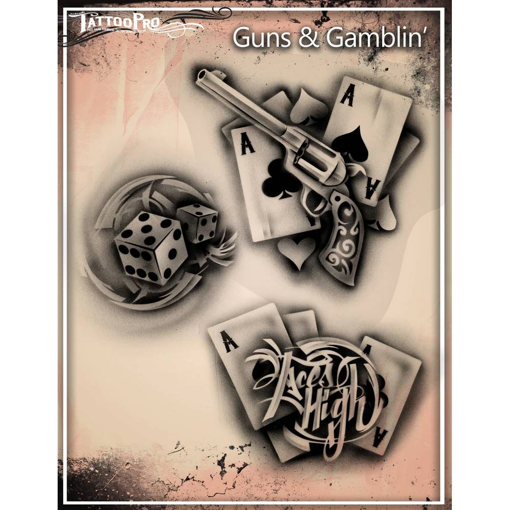 Tattoo Pro Guns & Gamblin' Stencil - 115