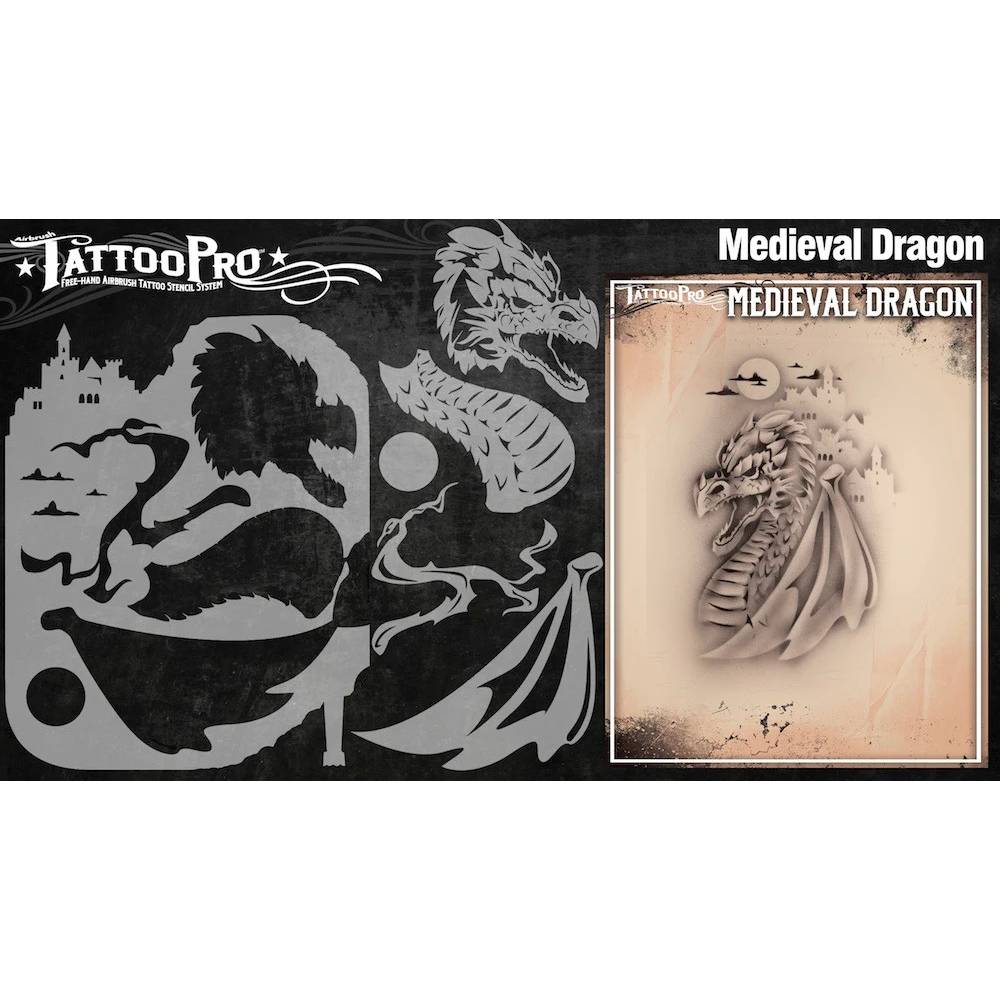 Tattoo Pro Medieval Dragon Stencil - 126