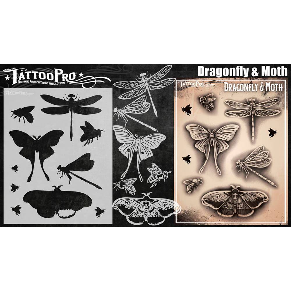 Tattoo Pro Dragonfly & Moth Stencil - 183